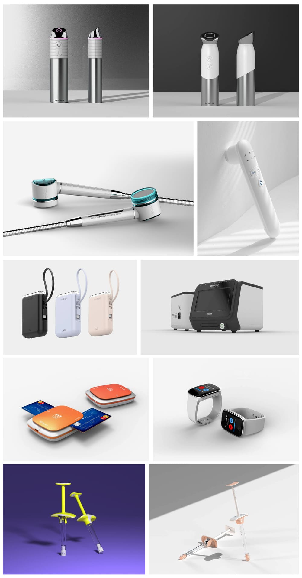 위디자인 제품디자인 포트폴리오, AI 뷰티 디바이스, 미니멀 의료기기, 디지털 도어락 디자인 및 기구설계 사례 모음