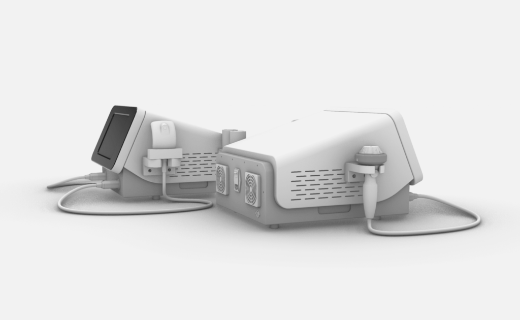 ESET 측면, 핸드피스 수납 및 기기 바디의 인체공학적 경사