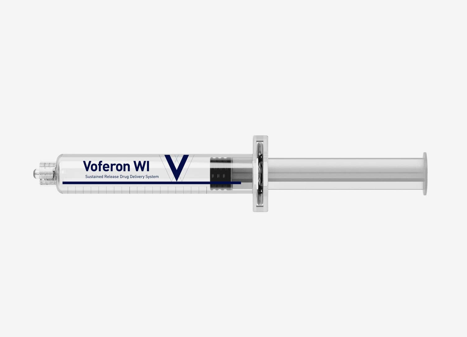 주사기 전체 측면 3D 렌더링 (제품명 포함)