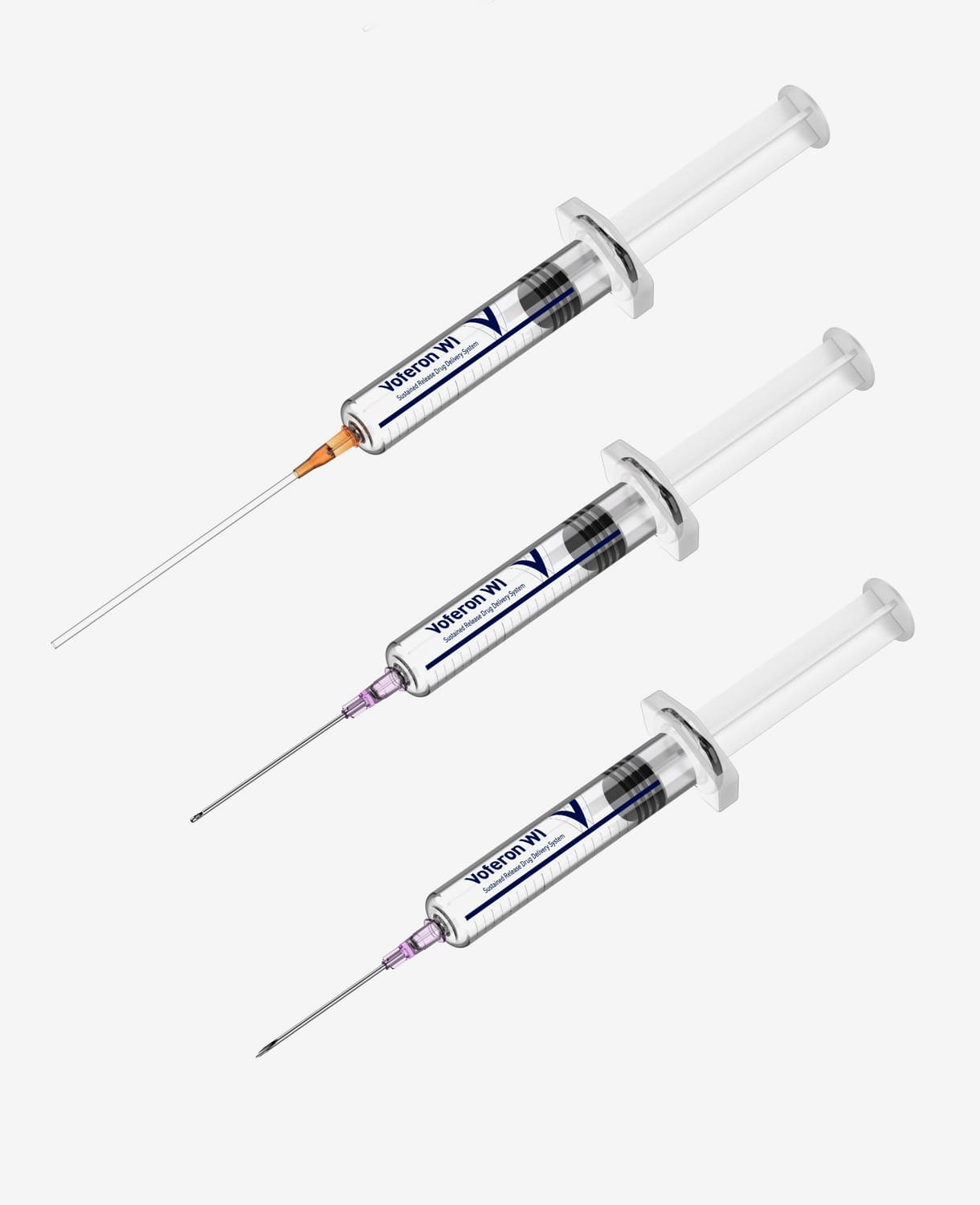 정밀한 세 가지 종류의 주사기 3D 렌더링 (바늘 팁 모양 상이)