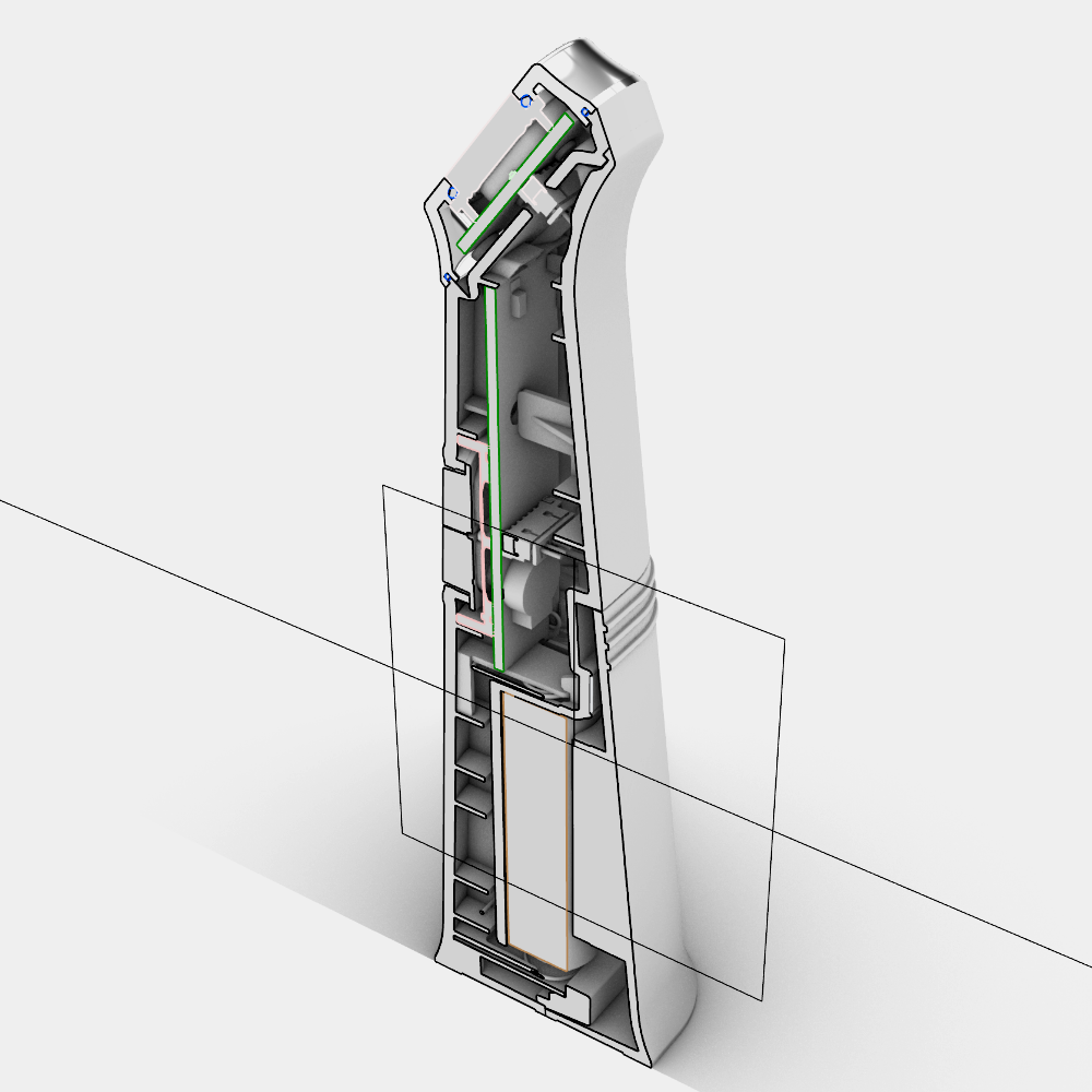 뷰티 디바이스 내부 기구설계 및 워킹 목업 시제품 제작 단면도