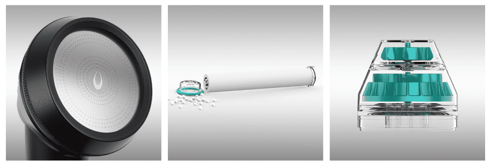 필터 샤워기 정밀 살수판 및 내부 필터 구조 3D 모델링 렌더링 이미지2. 영문 슬러그 (URL Slug)